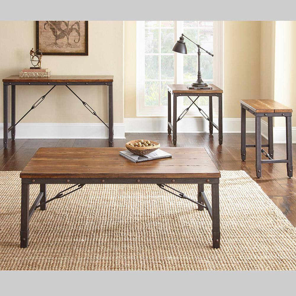 Ashford Industrial Plank-Effect Chairside Table in Antiqued Honey