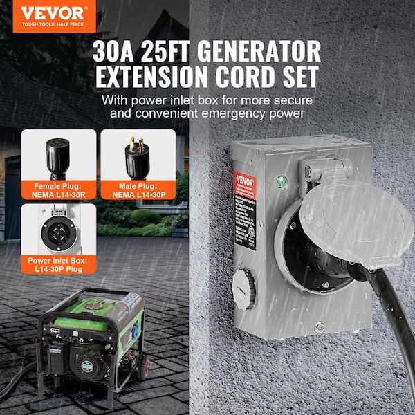 VEVOR 25 ft. 30 Amp 125-Volt Generator Extension Cord and Power
