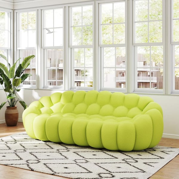 98 in. W Armless 3-Seater Bubble Couch Floor Sofa Mesh Fabric Curved Sectional Sofa in. Fluorescent Green