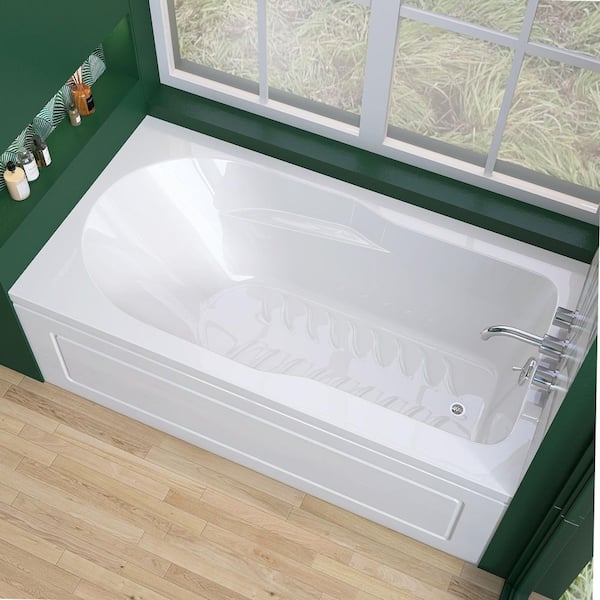 Sez 60 in. x 32 in. Alcove/Apron Front Soaking Bathtub with Right Drain Hole Integrated Armrest Non-Slip Tub in White