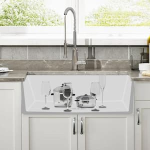 36 in. Farmhouse/Apron-Front Kitchen Sink White Single Bowl Fireclay Kitchen Sink, Bottom Grid and Strainer Included