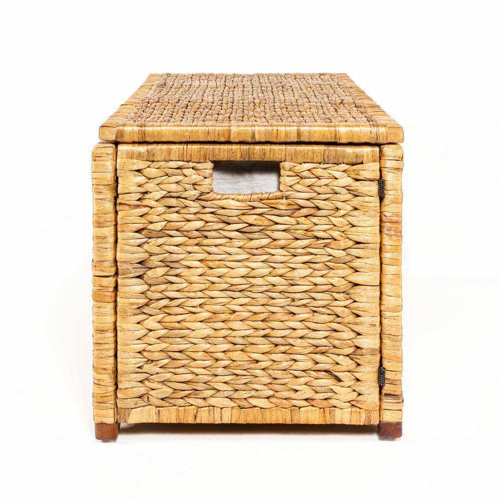 Natural Handwoven Wicker Weave 30" Storage Trunk with Wooden Frame
