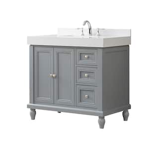 Classic Exclusive 36 in. W x 23 in. D x 36 in. H Single Bath Vanity in Gray with White Culture Marble Top
