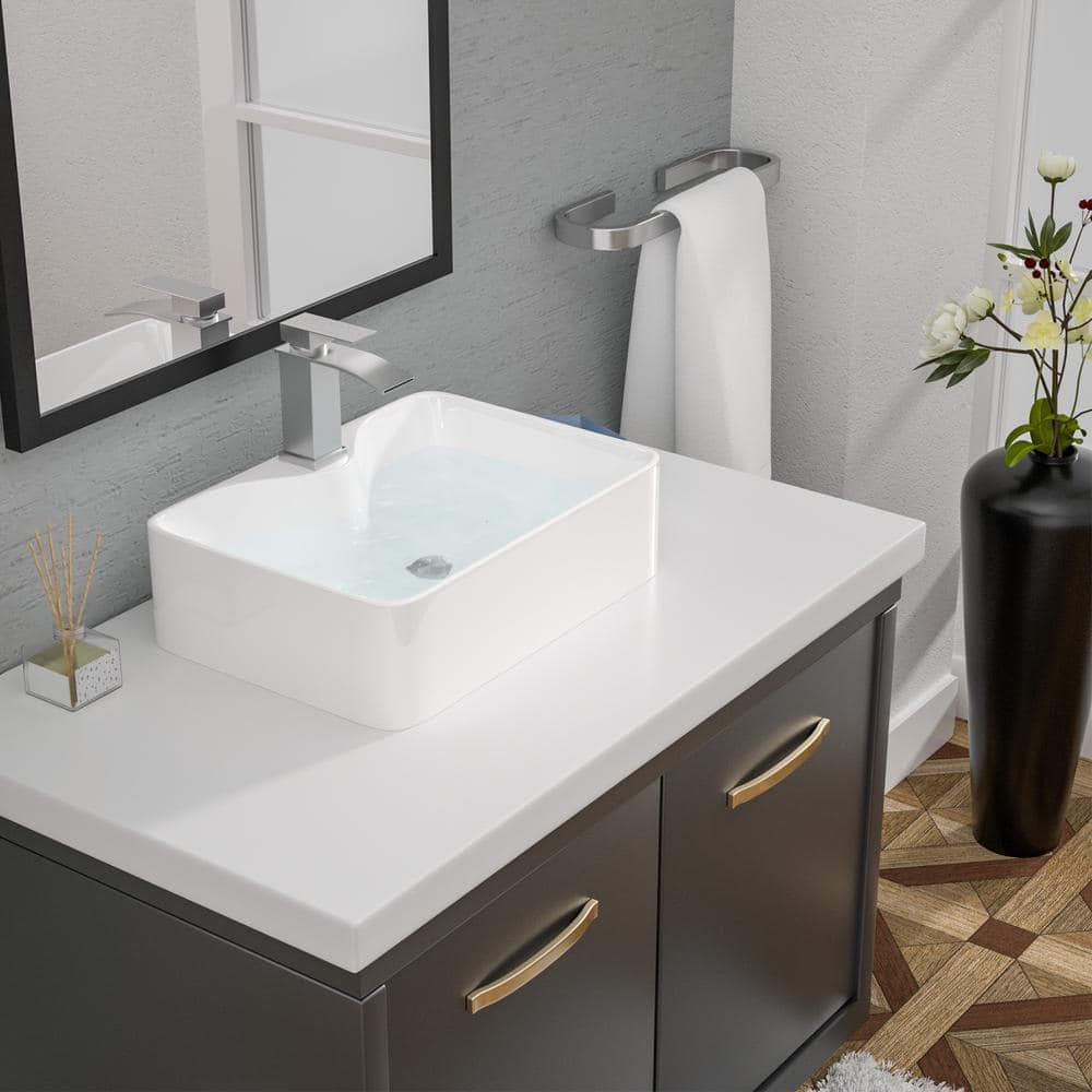16" x 12" White Ceramic Rectangular Bathroom Vessel Sink