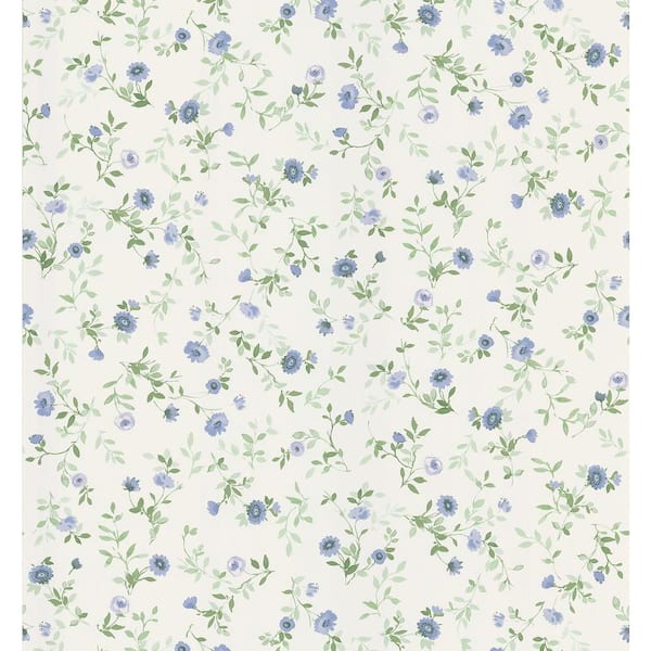 Brewster Cottage Living Blue Wash Floral Wallpaper Sample