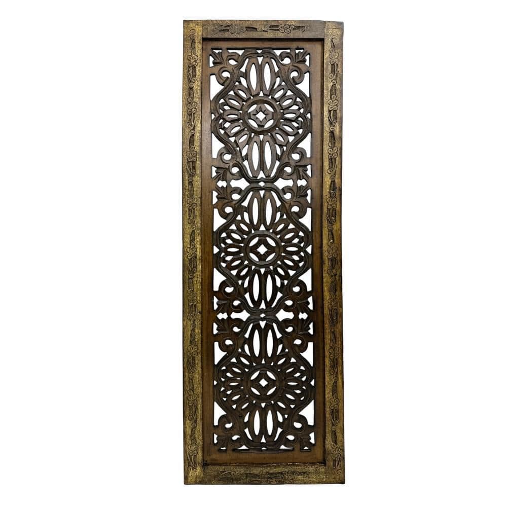 Rustic Brown Hand Carved Wooden Wall Panels, Set of Two