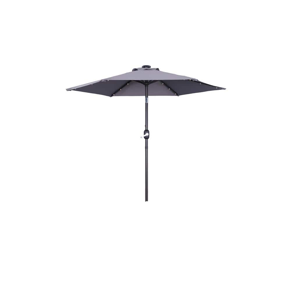 9 ft. Solution-Dyed Fabric Aluminum Market Patio Umbrella in Gray with Sola