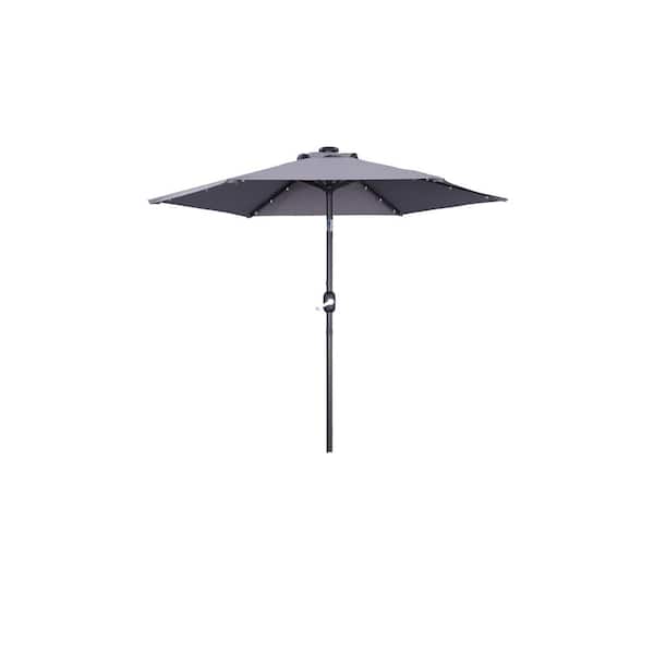 Unbranded 9 ft. Solution-Dyed Fabric Aluminum Market Patio Umbrella in Gray with Solar LED Lighting