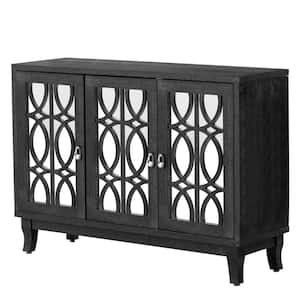 47.2 in. W x 15.6 in. D x 33.9 in. H Black MDF Ready to Assemble Kitchen Cabinet Sideboard with Glass Doors