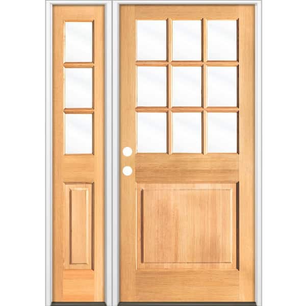 Krosswood Doors 50 in. x 80 in. Farmhouse 9-Lite Clear Glass Right-Hand Clear Stain Hemlock Wood Prehung Front Door w/ LSL