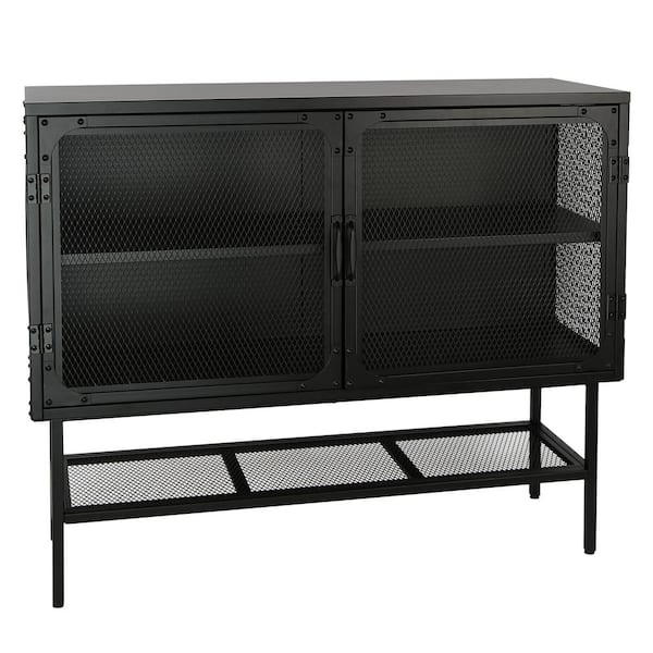 Tatahance 43.3 in. Black Steel Storage Cabinet with Mesh Door, Adjustable Shelf and Feet Cold-Rolled