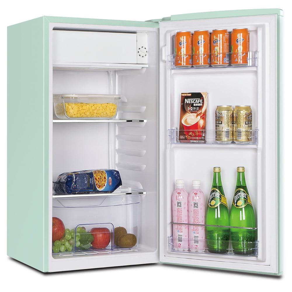 Seafoam Green Retro Compact Refrigerator with Glass Shelves, 3.1 cu ft