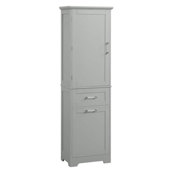 20 in. W x 13 in. D x 68 in. H Gray Linen Cabinet, Tall Bathroom Storage Cabinet, Freestanding Bathroom Storage Cabinet