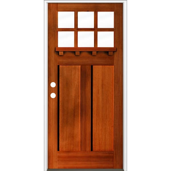 Krosswood Doors 36 in. x 80 in. Craftsman Right Hand 6-LIte English Chestnut Stain Douglas Fir Prehung Front Door