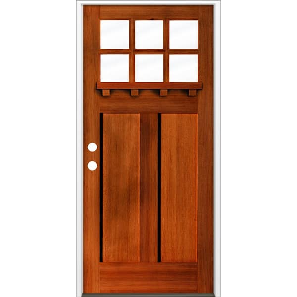 Krosswood Doors 36 in. x 80 in. Craftsman Right Hand 6-Lite Red Chestnut Stain Hemlock Prehung Front Door