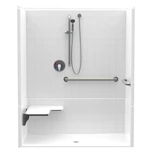 Accessible Diagonal Tile AcrylX 60 in. x 34 in. x 75.5 in. 4-Piece ADA Shower Stall w/ Left Seat and Grab Bars in White