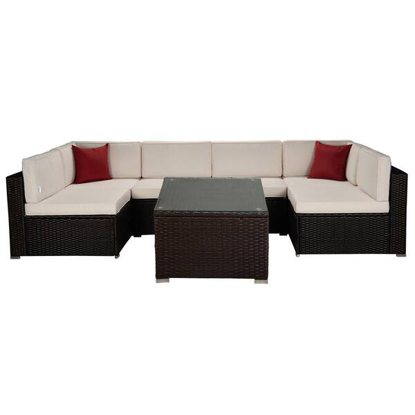 Willit Brown 7-Piece Wicker Patio Conversation Sectional Seating Set ...