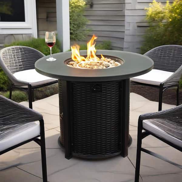 Black 32 in. Round Steel Fire Pit Table 40000BTU Propane Fire Pit