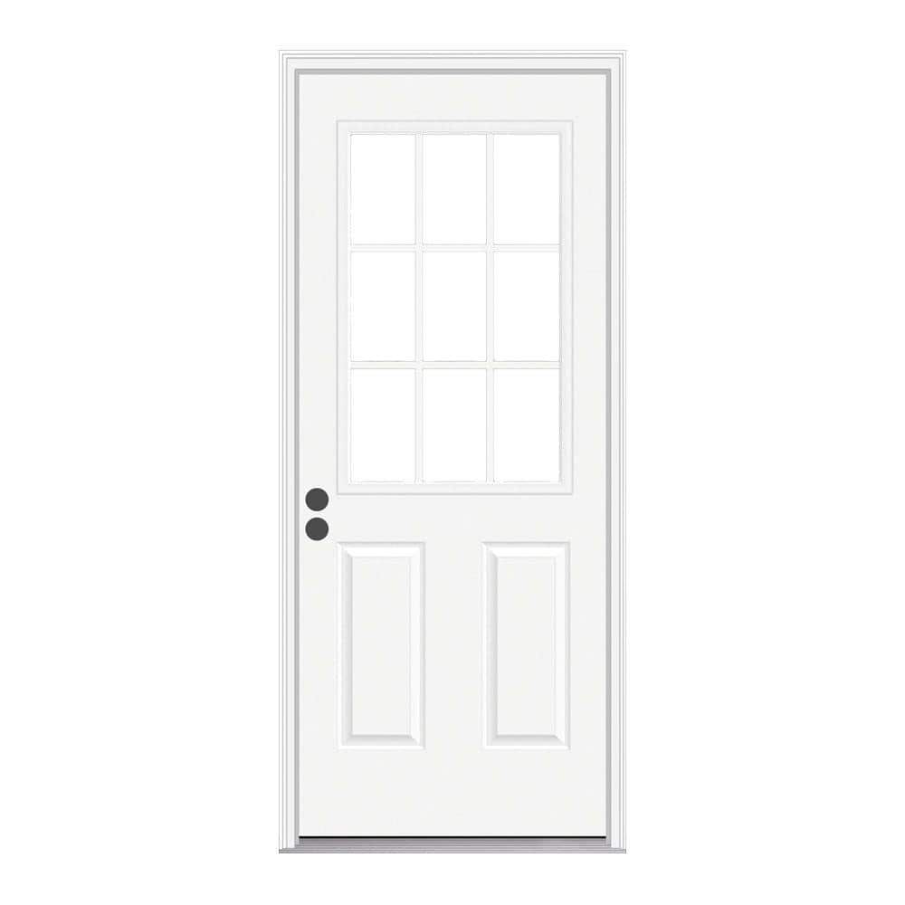 JELDWEN 36 in. x 80 in. 9 Lite Primed Fiberglass Prehung Entry Door