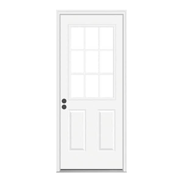 JELD-WEN 36 in. x 80 in. 9 Lite Primed Fiberglass Prehung Entry Door with Brickmould