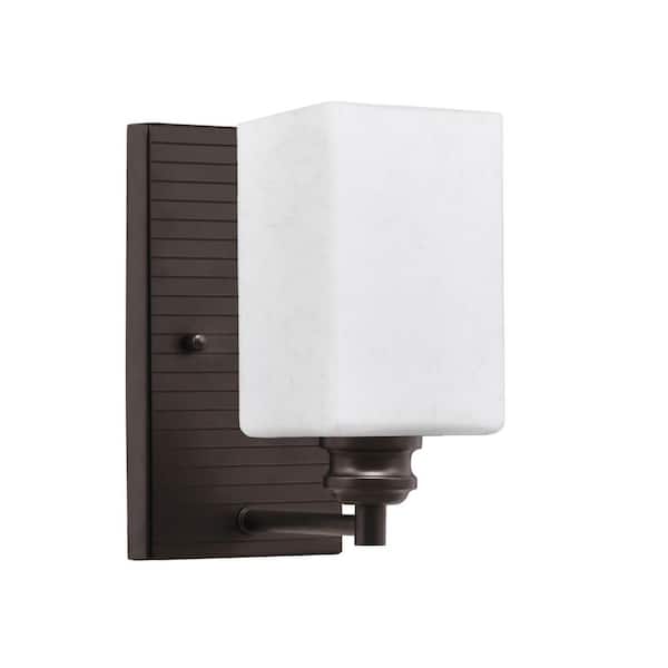 Unbranded Albany 1-Light Espresso Wall Sconce 4 in. Square White Muslin Glass