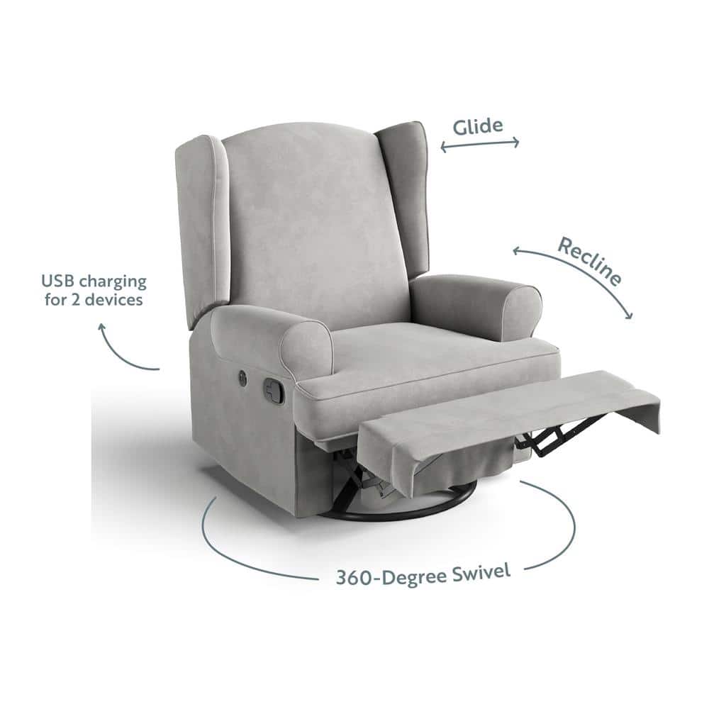 Serenity Wingback Steel Gray Swivel Recliner with USB Port