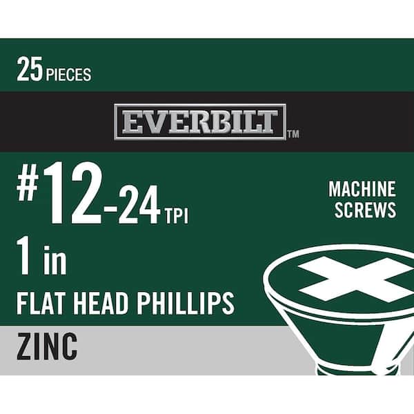 Everbilt #12-24 x 1 in. Phillips Flat Head Zinc Plated Machine Screw (25-Pack)