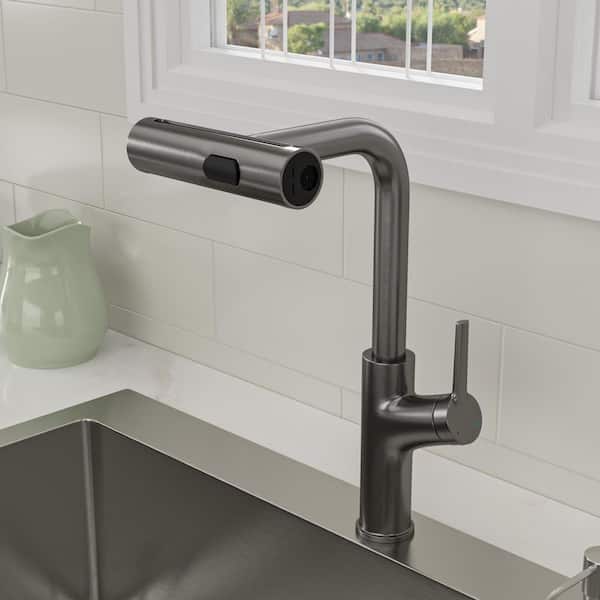 Gunmetal Black 8 in. 360° Swivel Waterfall Pull Out Sprayer Kitchen Faucet with 4-Water Flow Modes