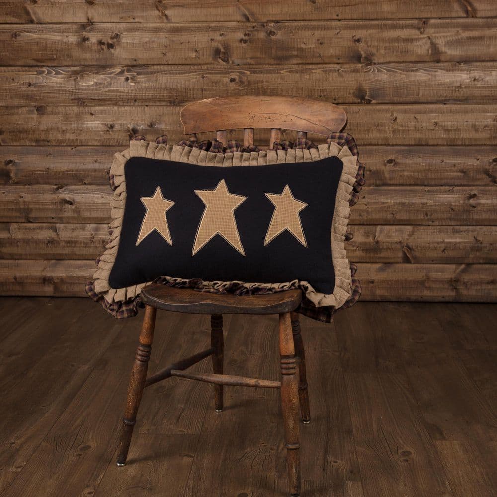 Heritage Farms Black Felt and Burlap Stars Throw Pillow