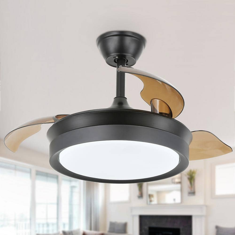 Bella Depot In Led Black Indoor Retractable Ceiling Fan Dimmable With Light Kit And Remote