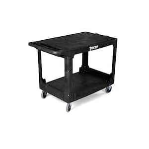 550 lbs. Capacity 44 in. x 25.3 in. x 32.3 in. Black Plastic 2-Tier 4-Wheeled Flat Top Straight Handle Utility Cart