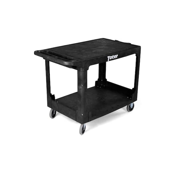 Toter 550 lbs. Capacity 44 in. x 25.3 in. x 32.3 in. Black Plastic 2-Tier 4-Wheeled Flat Top Straight Handle Utility Cart