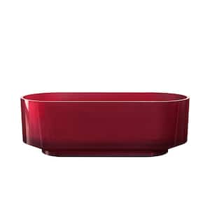Exquisite 67 in. x 29.5 in. Soaking Red Solid Surface Bathtub with Center Drain in Chrome