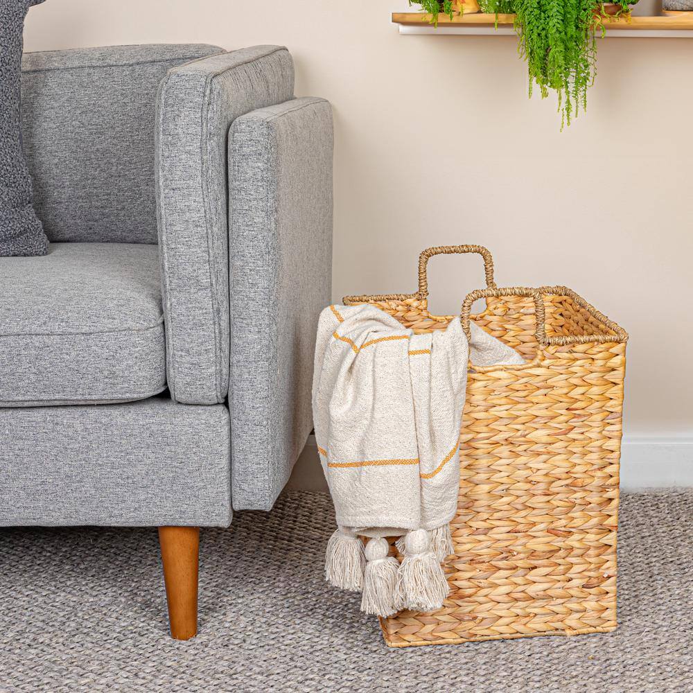 Natural Handwoven Seagrass and Water Hyacinth Basket with Handles