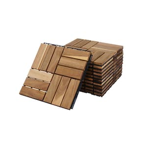 12 in. x 12 in. Acacia Hardwood Fawn Square Interlocking Deck Tiles in Checkerboard Pattern for Outdoor Patio, 10-Pieces