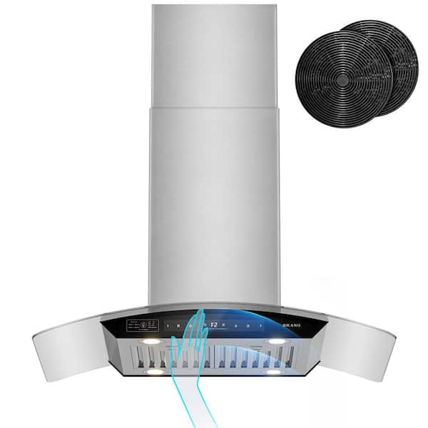BRANO 36 in. 900 CFM Island Mount Range Hood Convertible Ductless to Ducted Range Hood in Stainless Steel