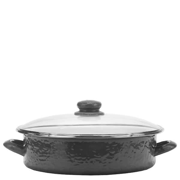 Golden Rabbit Solid Black 5 qt. Enamelware Saute Pan with Glass Lid