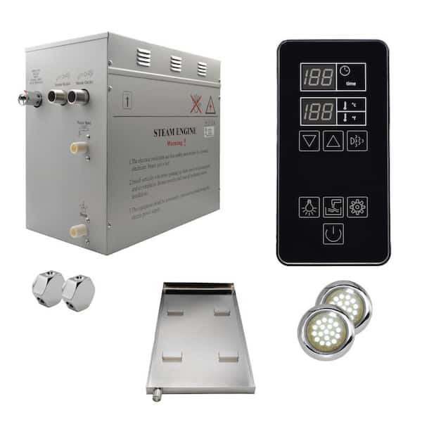 Superior SteamPoint 12kW Steam Bath Generator, Self-Draining with Digital Keypad in Black, Drip Pan, White Lights
