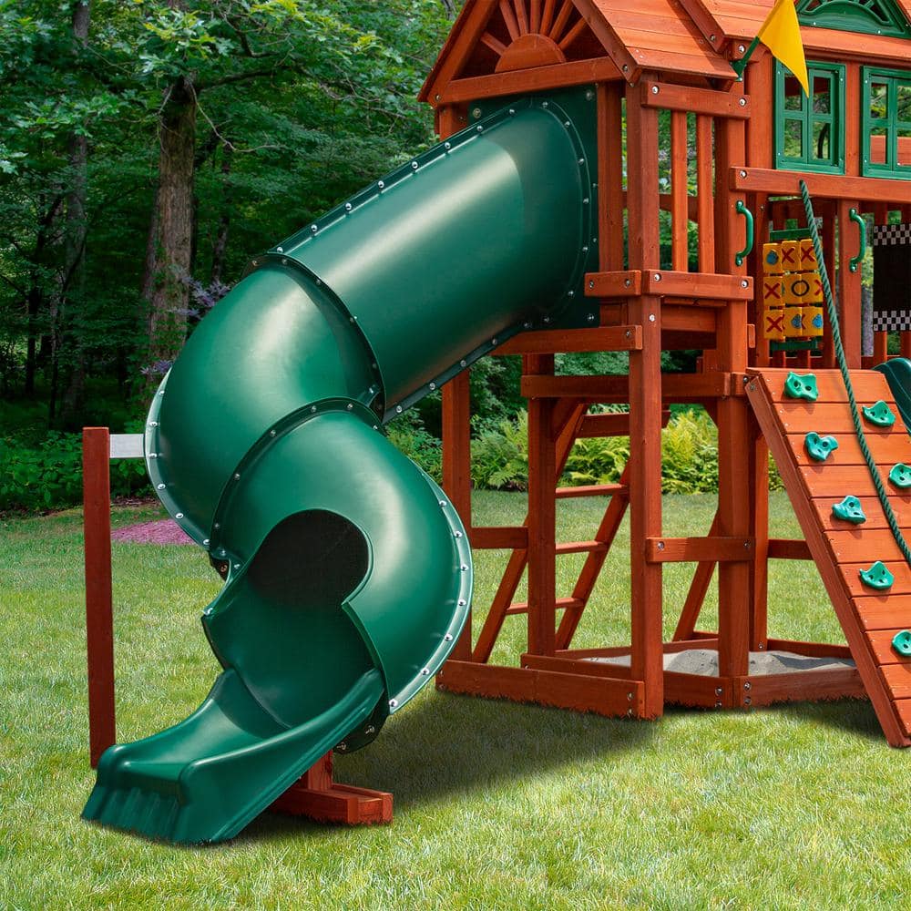 Green Plastic Tunnel Twister Slide for 5-Foot Deck Heights