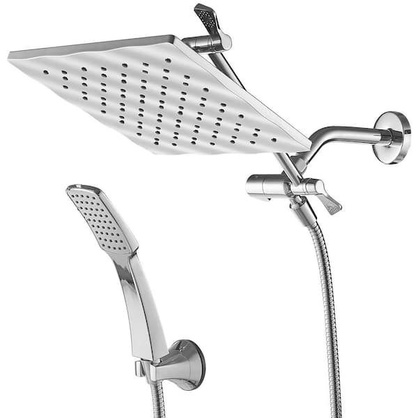 BWE Modern 1-Spray Dual Tub Wall Mount Fixed and Handheld Shower Heads 2.5 GPM in Polished Chrome