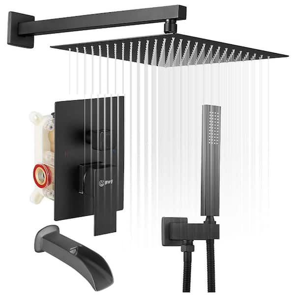 HOMEMYSTIQUE Single Handle 3-Spray Shower Faucet 2.5 GPM with Adjustable Flow Rate, Adjustable Heads in Matte Black