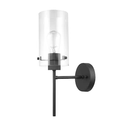 Pisaq 1-Light Matte Black Wall Sconce with Clear Glass Shade