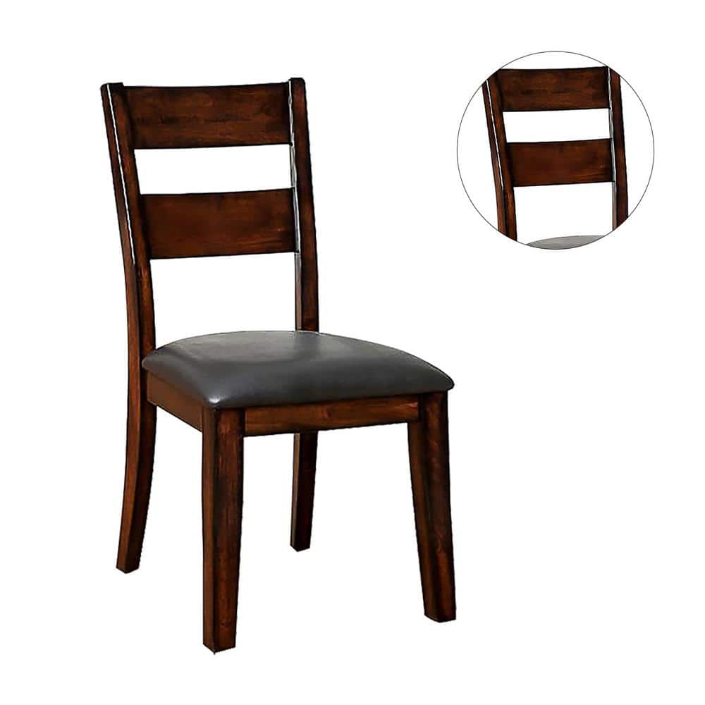 Dark Cherry Faux Leather Upholstered Wooden Side Chairs, Set of 2