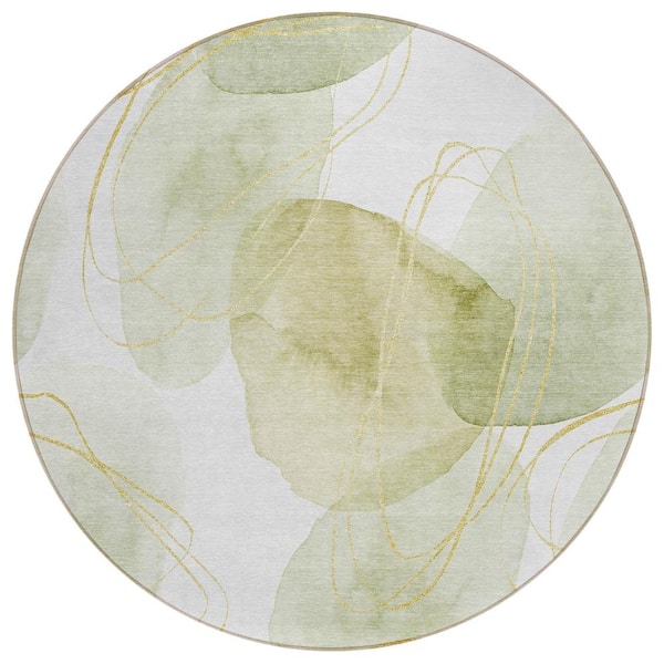 Chantille ACN544 Green 8 ft. x 8 ft. Round Machine Washable Indoor/Outdoor Geometric Area Rug