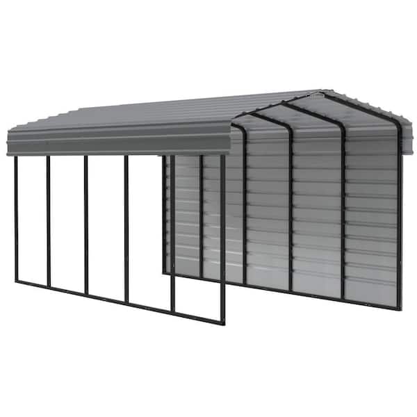 10 ft. W x 24 ft. D x 9 ft. H Charcoal Galvanized Steel Carport with 1-Side Wall Kit