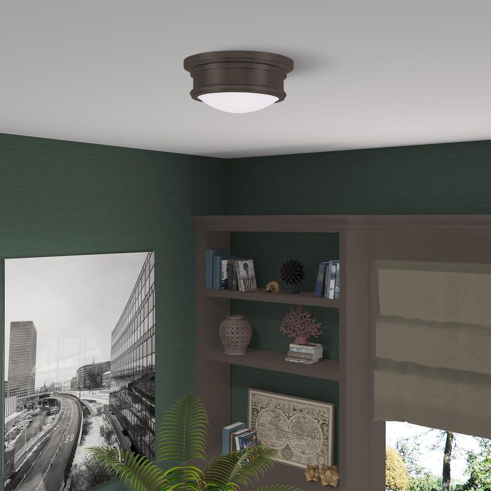 Elegant Bronze 2-Light Flush Mount with Hand Blown Satin White Glass