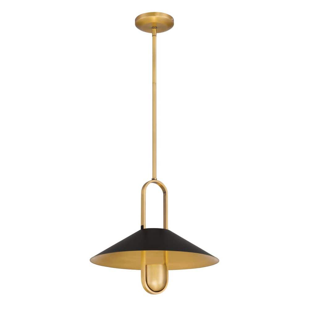 Goldenridge 35-Watt 1-Light Legacy Brass and Matte Black 15 in. Pendant Light with a ReflectiveMetal Shade Bulb Included price history on PriceWatchPro