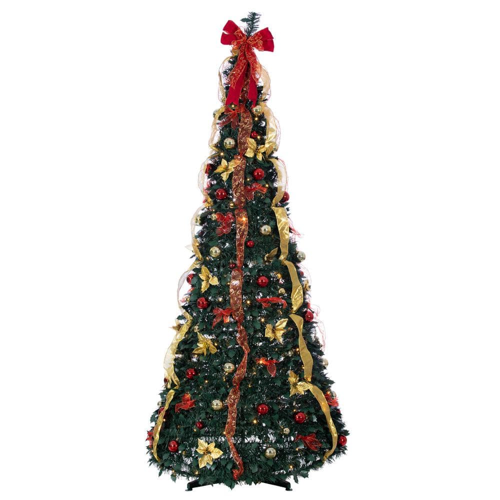 Sterling 7.5 ft. Artificial Pop-Up Pine Tree with Decorations 6453 ...