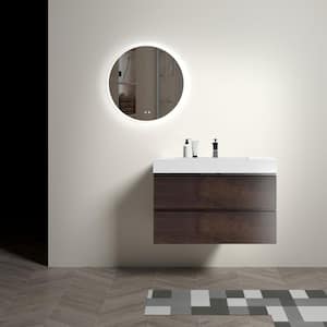 Aaby 36 in. W x 18 in. D x 25 in. H Wall Mounted Floating Bath Vanity Cabinet in Brown with Solid Surface Top and Sink