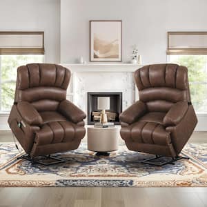 Poseidon Brown Microfiber Power Lift Recliner Chair for Elderly Electric Assist Lift Chair with Massage & Heat Set of 2